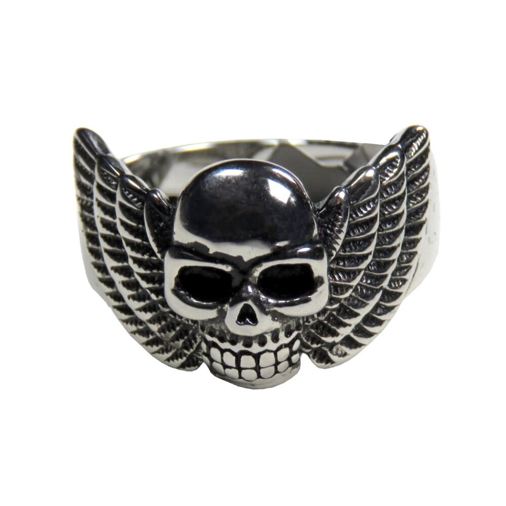 Inox Men's Stainless Steel Winged Skull Ring
